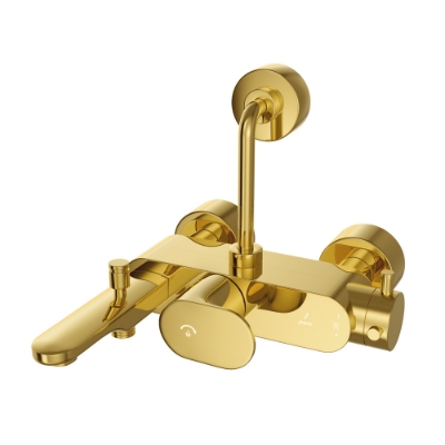 Picture of Exposed Thermostatic Bath & Shower Mixer 3-in-1 System - Gold Bright PVD